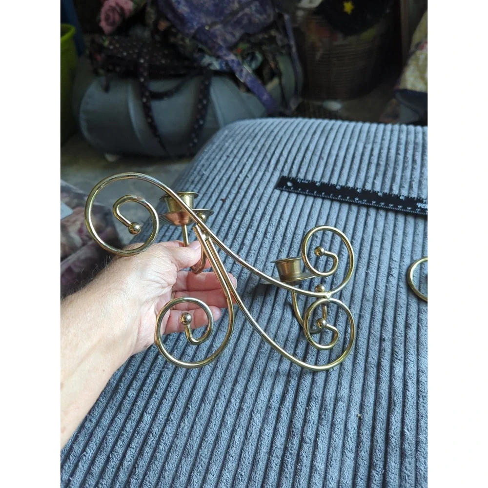 2 Vintage Brass Tone Scroll Wall Candle Sconces pair Home Interiors